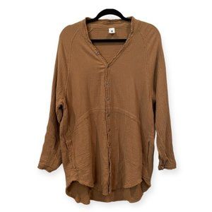 Flawless Exposed Seam Button Front Oversized Shirt Brown Small